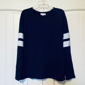 Treasure & Bond Varsity Stripe Long Sleeve T | Navy | Women's Large